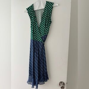 Diane Von Furstenberg Green and Blue Silk Jersey Wrap Dress